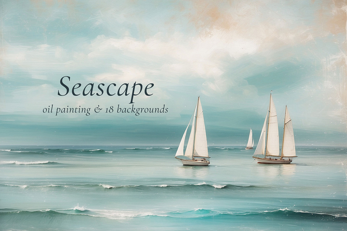 Seascape Oil Painting 'Sailboat', a Background Graphic by by creative paper (Photo 3 of 16)