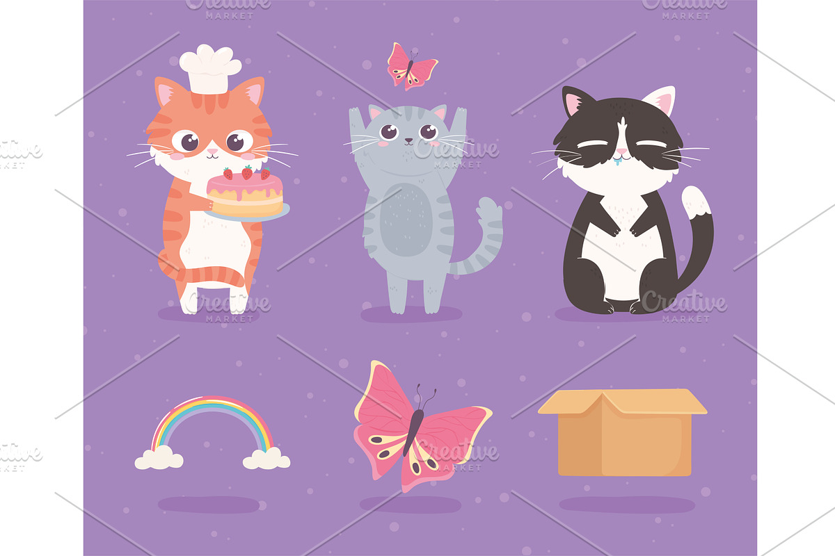 cartoon cute kitties, an Animal Illustration by studiogstock