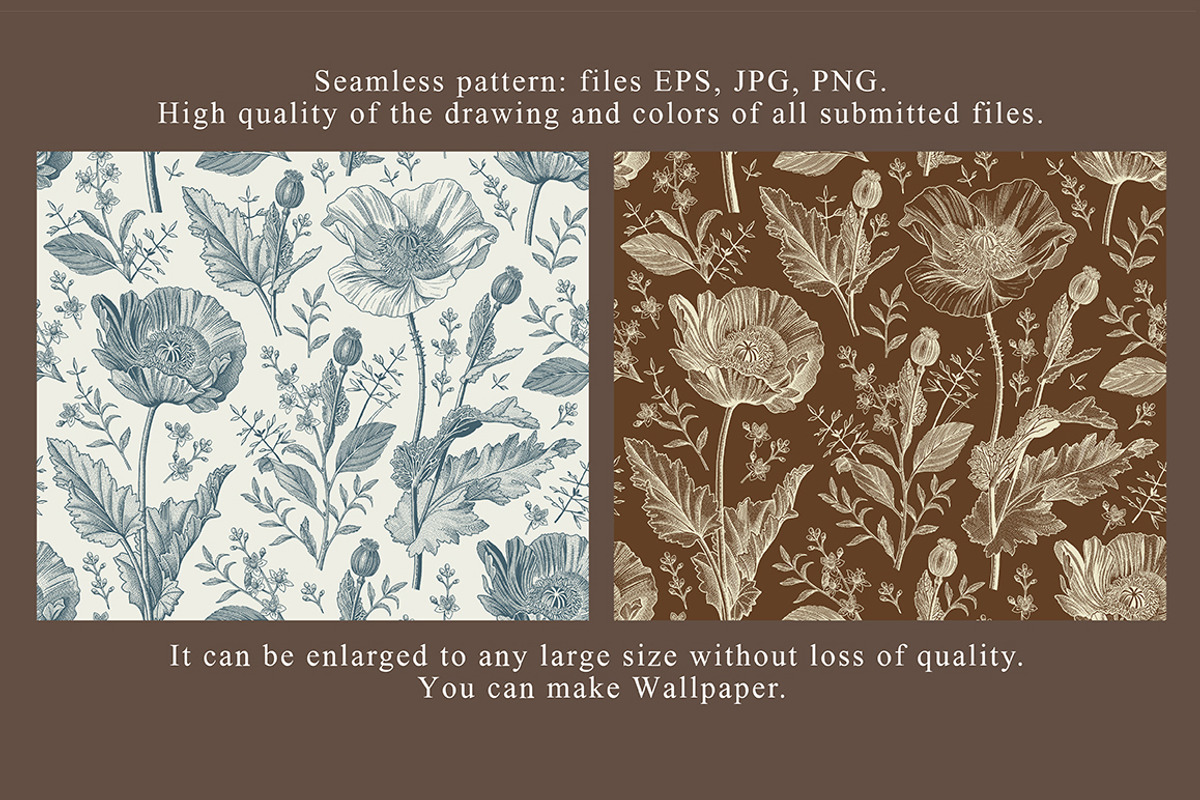 Seamless Set Flowers Poppy Poppies, a Pattern Graphic by Vintage (Photo 5 of 14)