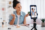 Professional Beauty Blogger Woman Using Smartphone Making Video Indoors, a Photo by Prostock-Studio (Thumbnail 5 of 6)