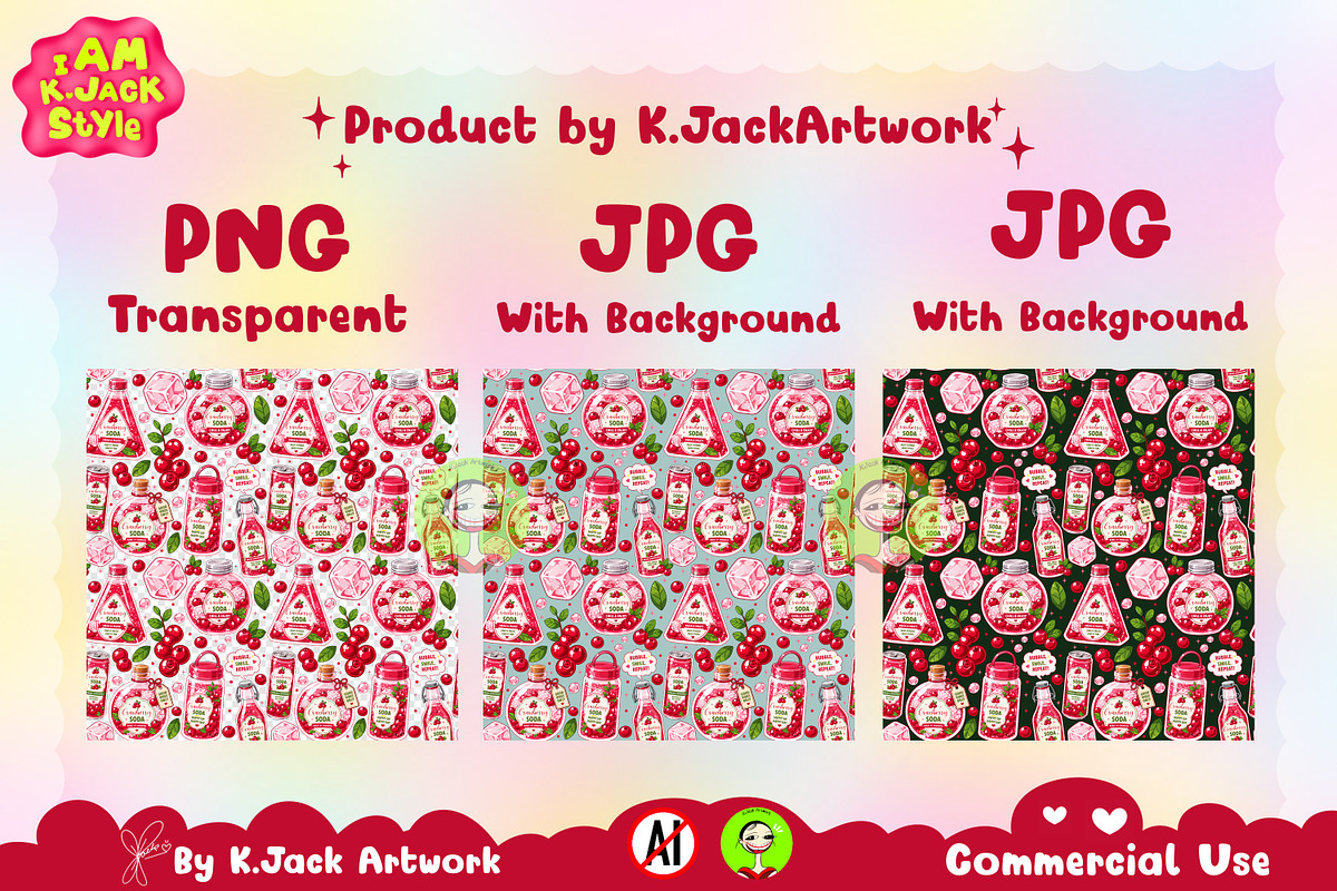 Cute Cranberry Soda Seamless Pattern, a Background Graphic by K.JackArtwork (Photo 2 of 8)