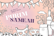 Happy Purim Line Vector Clipart, a Seasonal Illustration by Elena Malgina Clipart (Thumbnail 1 of 8)