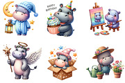 Watercolor Cute Hippo Clipart, an Illustration by DreamArtGraphic (Thumbnail 3 of 5)