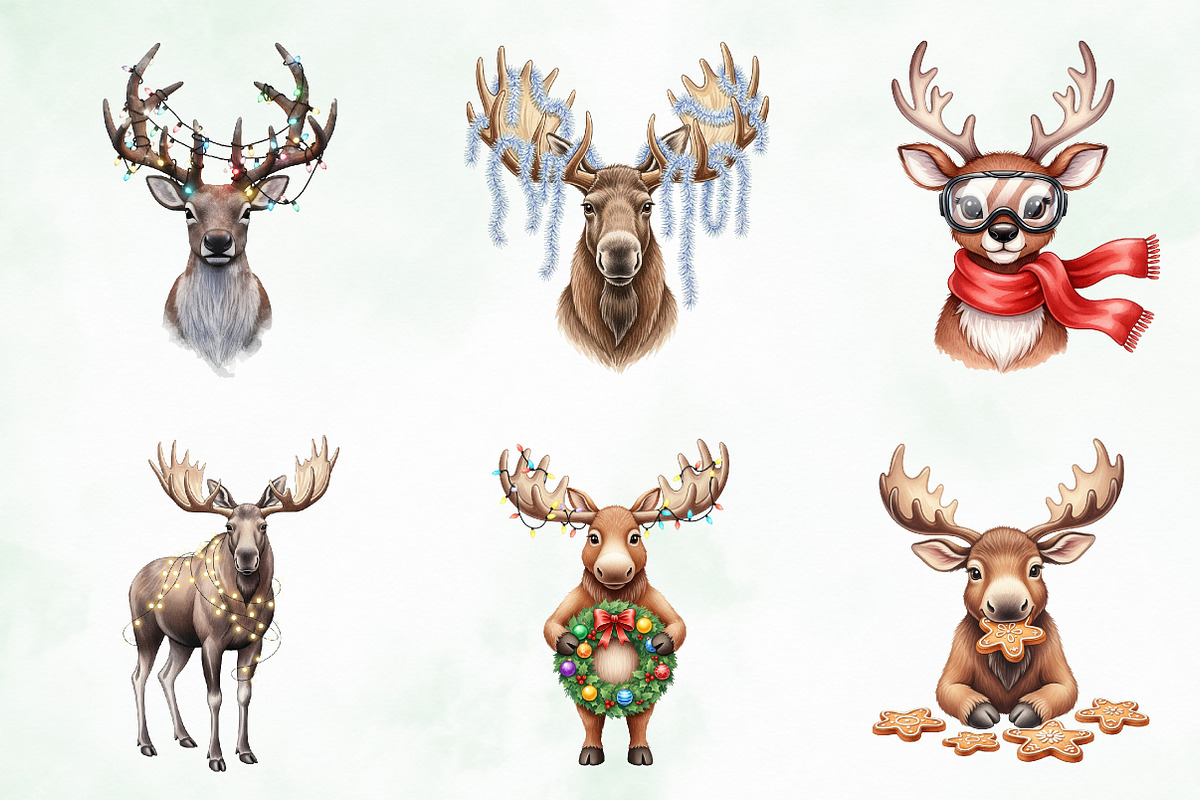 Quirky Reindeer Funny Moose Clipart, an Illustration by Creative Art (Photo 8 of 9)