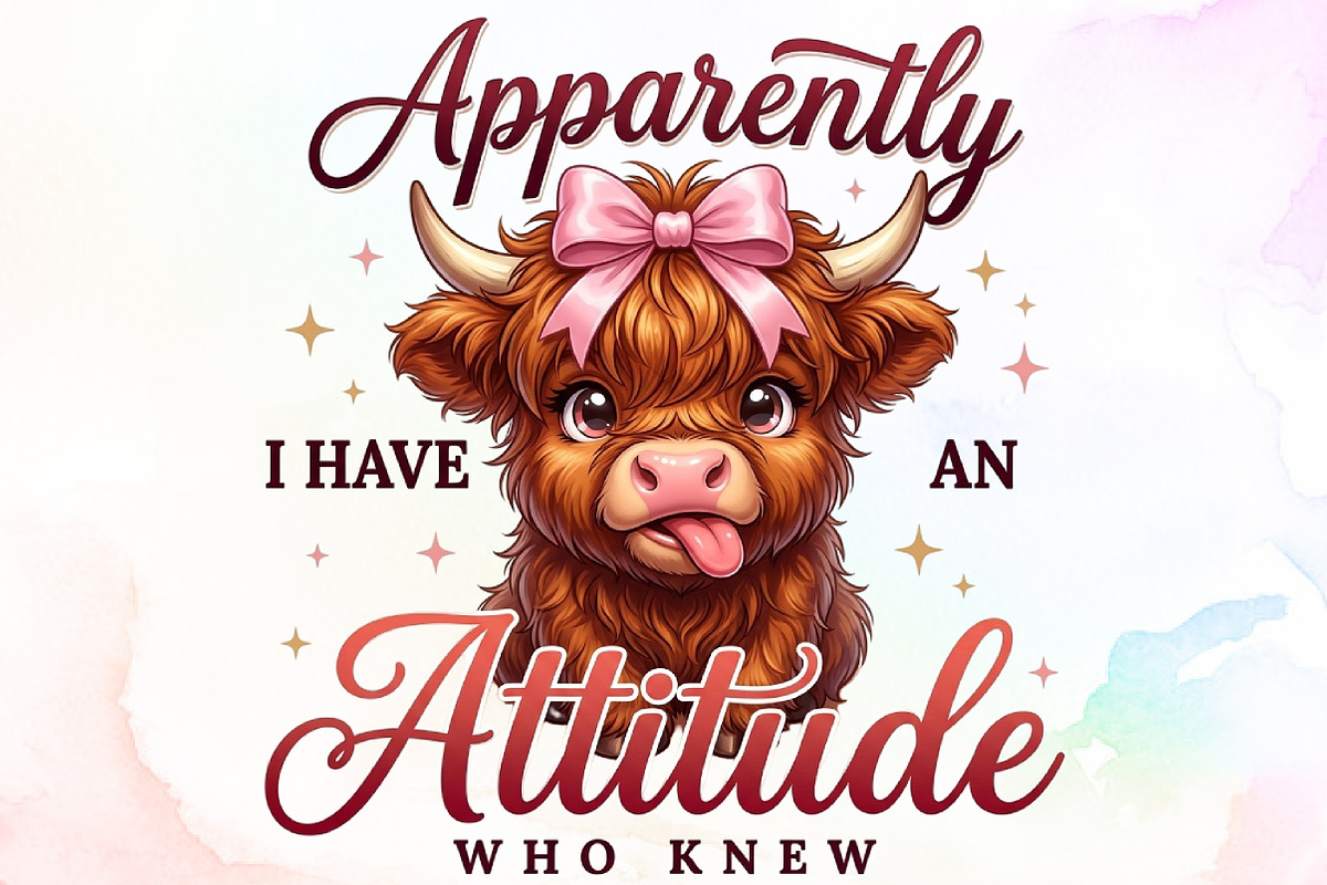 Funny Highland Cow Attitude PNG, a Work Illustration by Sublimation Artist (Photo 1 of 9)