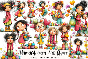 Whimsical Easter Girl Clipart, an Illustration by OK Design