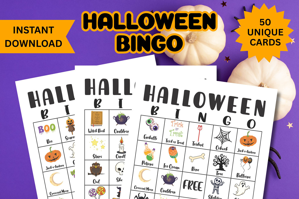 Printable Halloween Bingo Games, a Print Template by Adalin Shop (Photo 1 of 6)