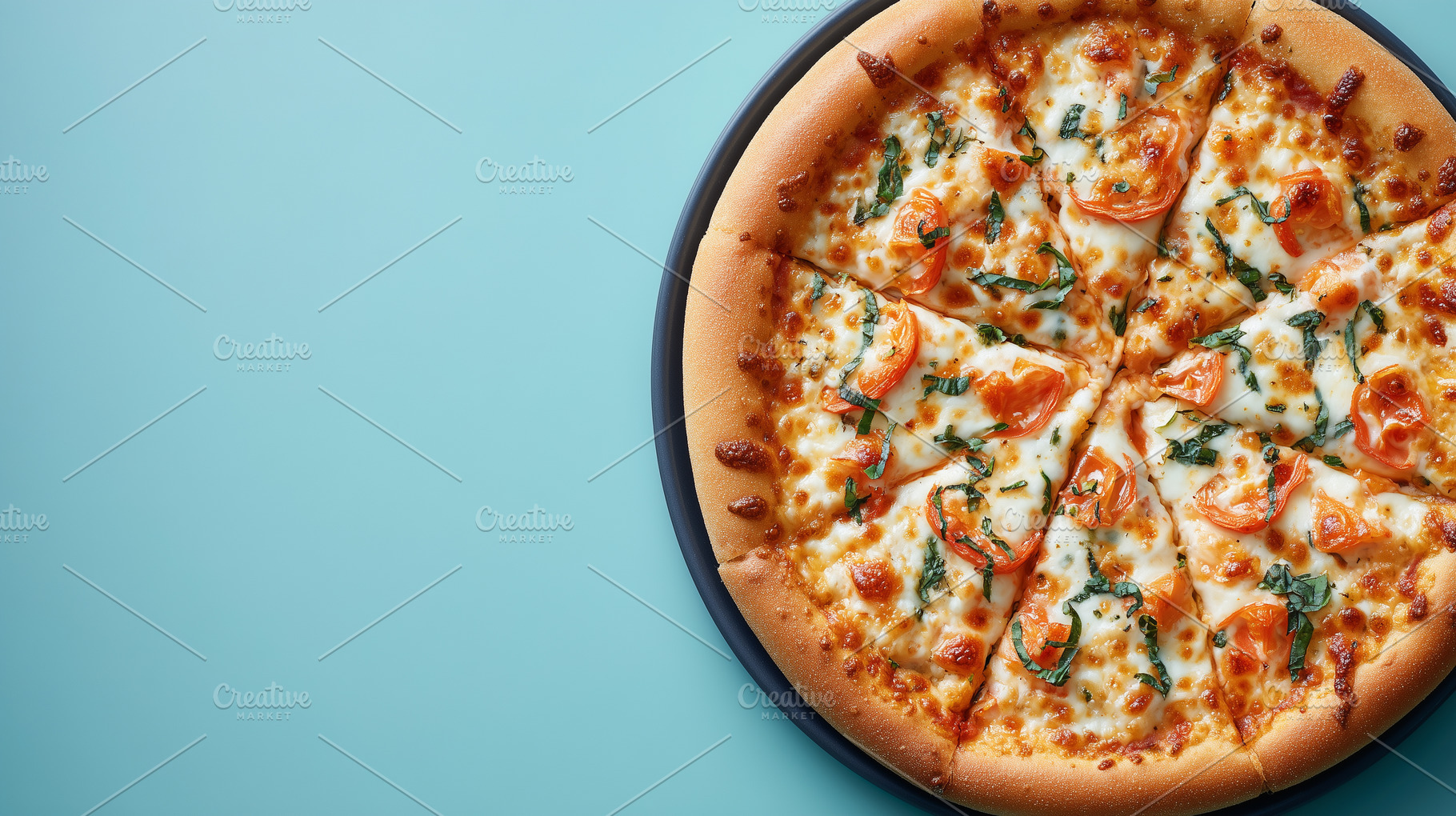 Top view on a delicious pizza topped, a Food & Drink Photo by MistyDay