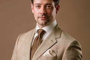 Professional businessman in a patterned suit, tie, and pocket sq, a Person Photo by Studio ANNA
