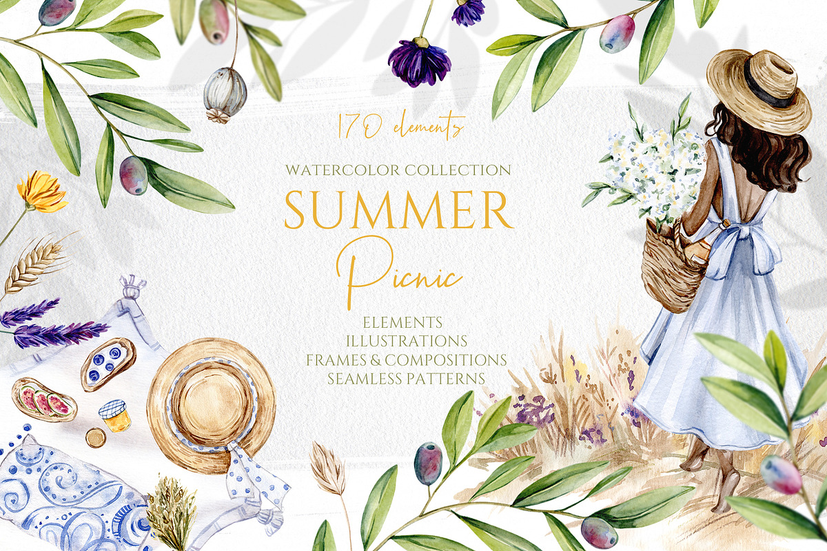 Watercolor Summer Picnic Collection, a Food Illustration by S_ARTLOVE (Photo 1 of 11)