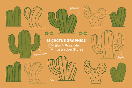 Cactus / Cacti Line Illustration