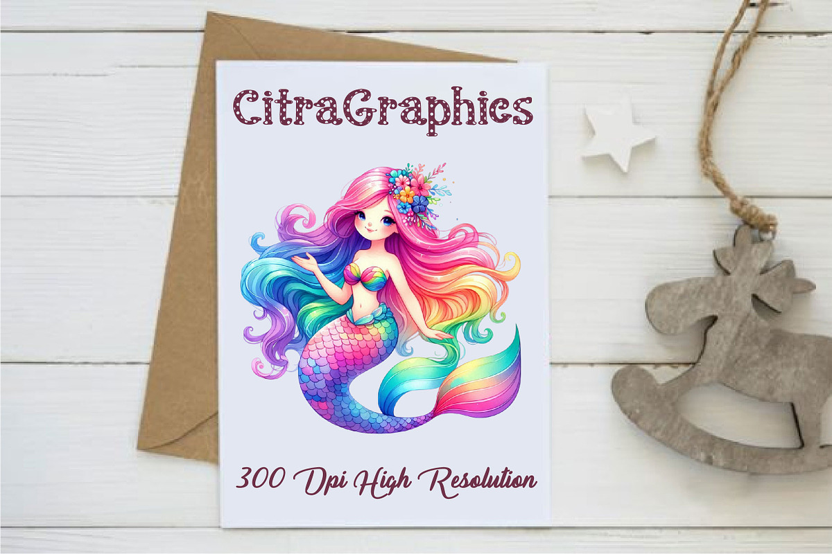 Watercolor Cute Mermaid Clipart, an Illustration by CitraGraphics (Photo 3 of 6)