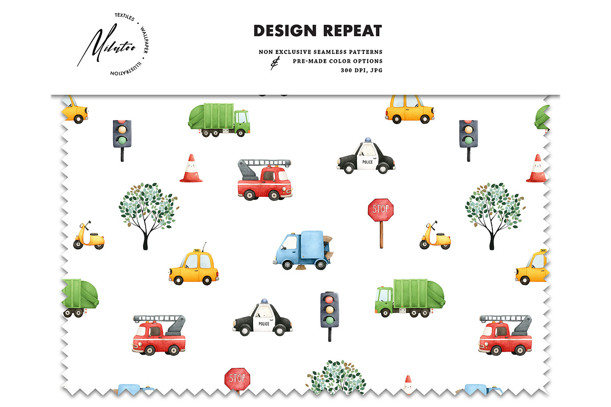 City car urban traffic pattern, a Pattern Graphic by Milatoo (Photo 3 of 3)
