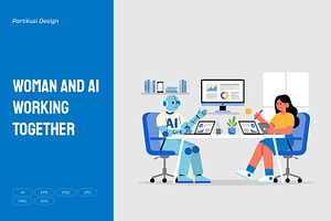 Woman and AI Working Together, a Technology Illustration by Partikusi Design