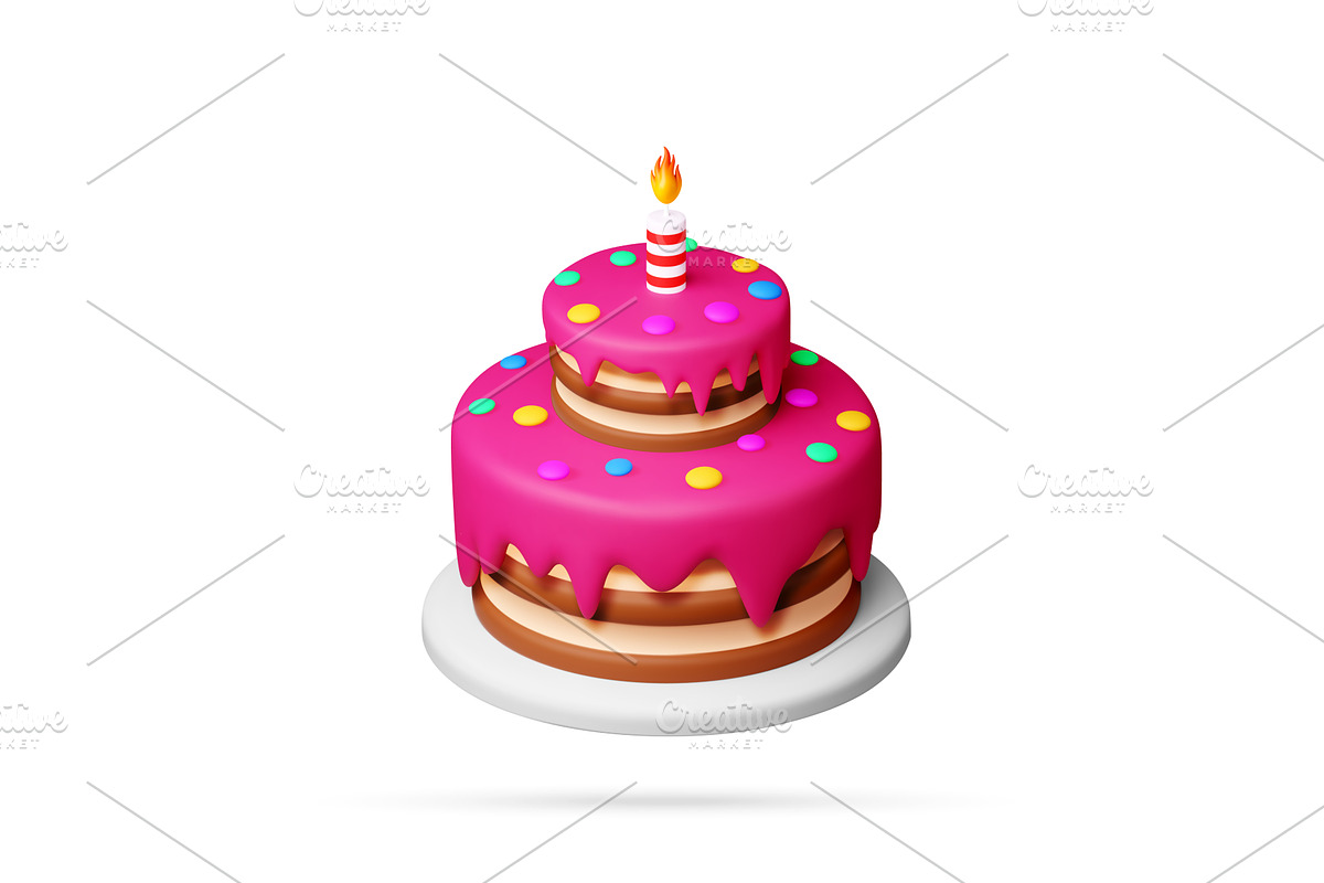 3D Two tier birthday cake with pink, an Object Illustration by Abscent