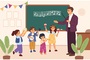 Music class learning. Students with, an Education Illustration by YummyBuum