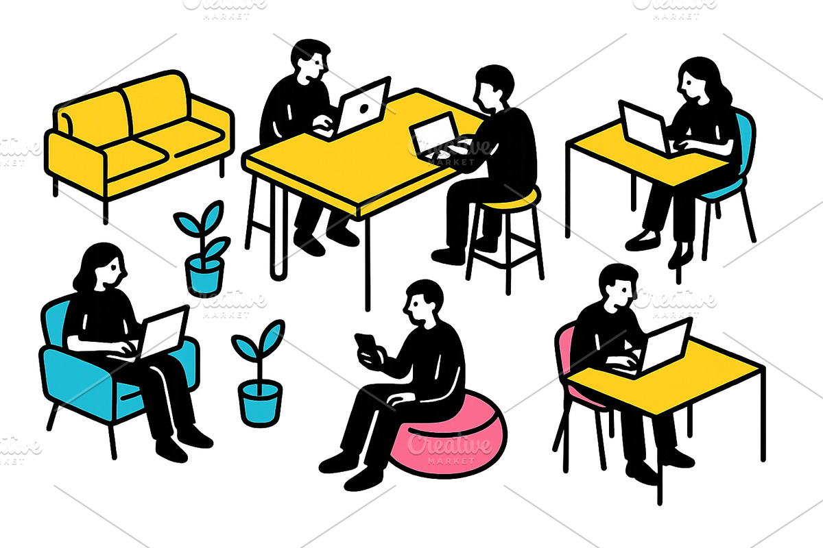 Diverse group of people working in a, a Person Illustration by ZinetroN