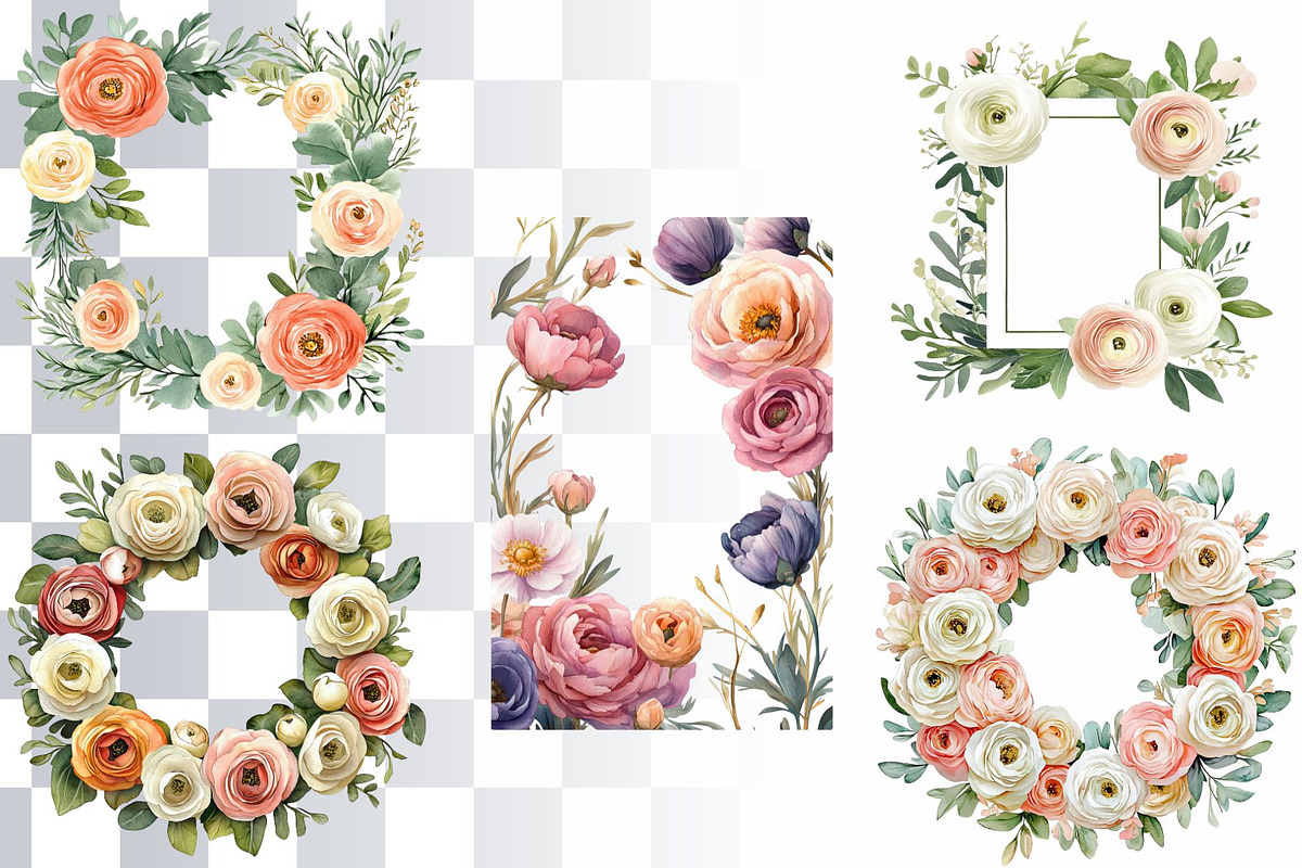 15 Ranunculus Watercolor Cliparts, a Decorative Illustration by Loony Dream Designs (Photo 3 of 5)