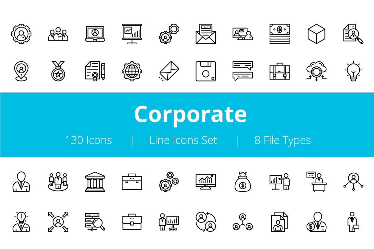 125+ Corporate Line Icons, an Outline Icon by Prosymbols (Photo 1 of 3)