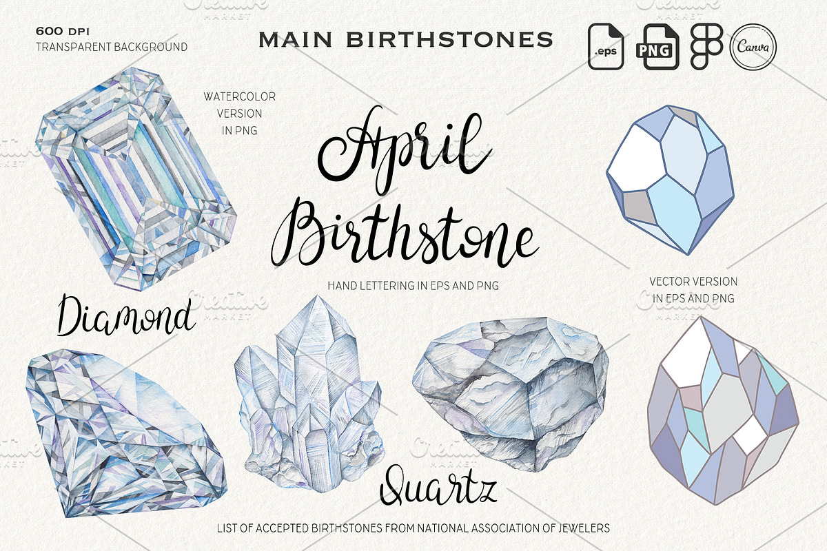 Watercolor Birthstones Crystal Set, an Illustration by Alena Solonshchikova (Photo 7 of 17)