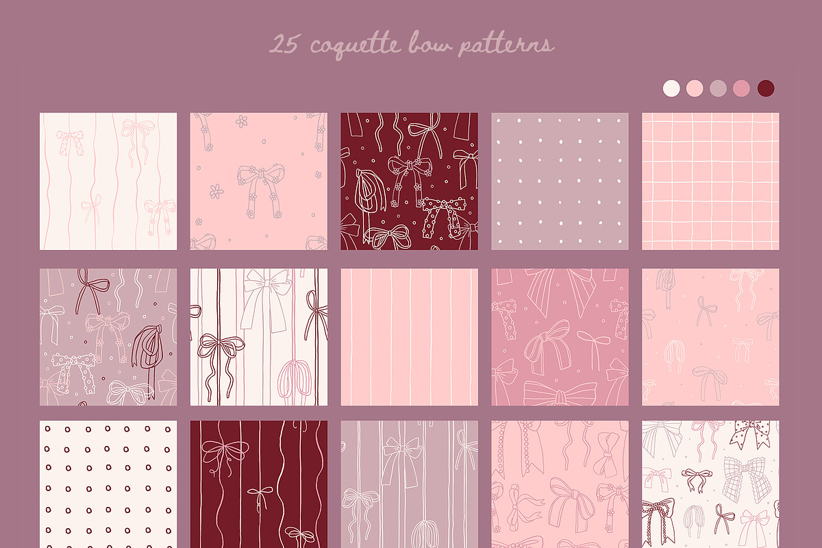 Сoquette patterns & bows, a Pattern Graphic by Cute vector (Photo 3 of 7)
