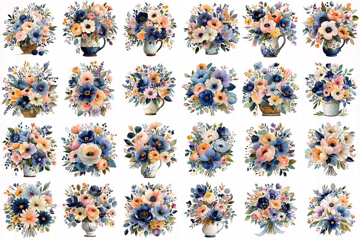 cottage floral bouquet clipart set, an Object Illustration by DreamCafeArt (Photo 4 of 6)