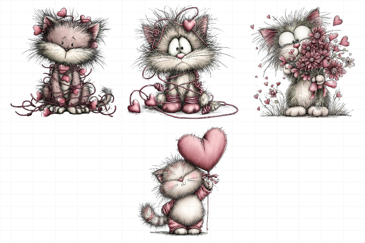 Quirky Valentines Cats Clipart, an Illustration by Daily.Designs (Photo 3 of 8)