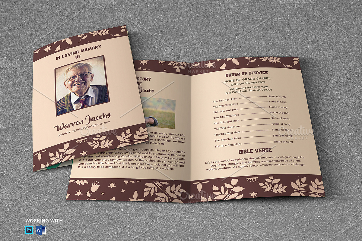 Funeral Program Template Printable, a Brochure Template by Madhabi Studio (Photo 2 of 5)