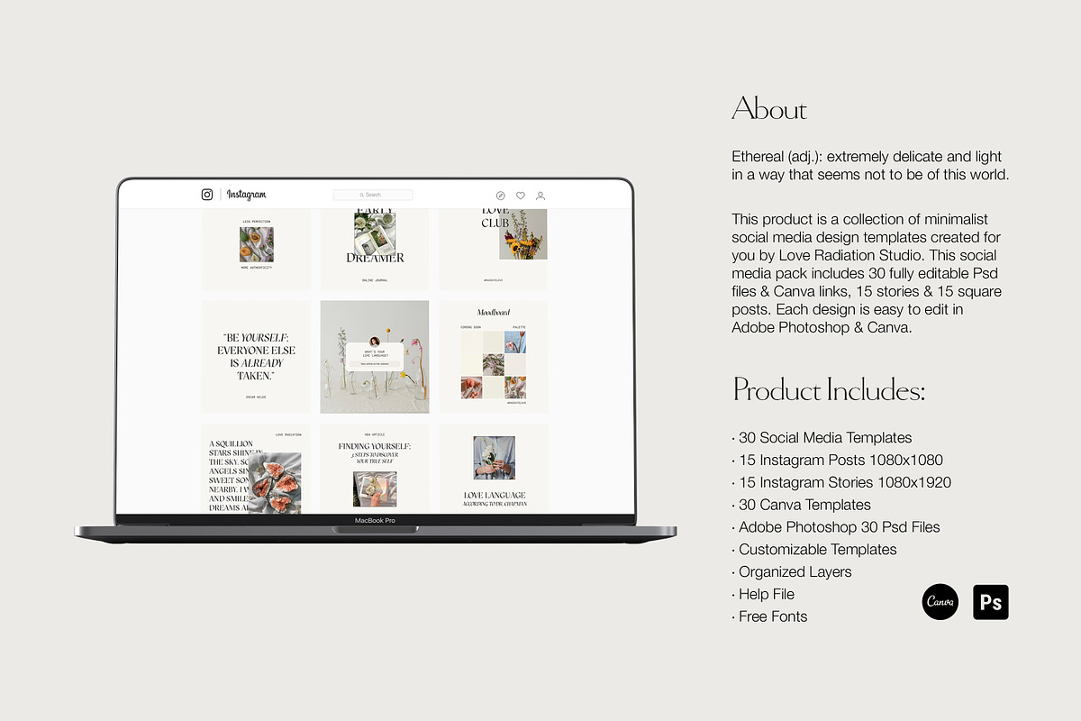CANVA PS Instagram Templates Posts, a Social Media Template by Love Radiation Studio (Photo 3 of 16)