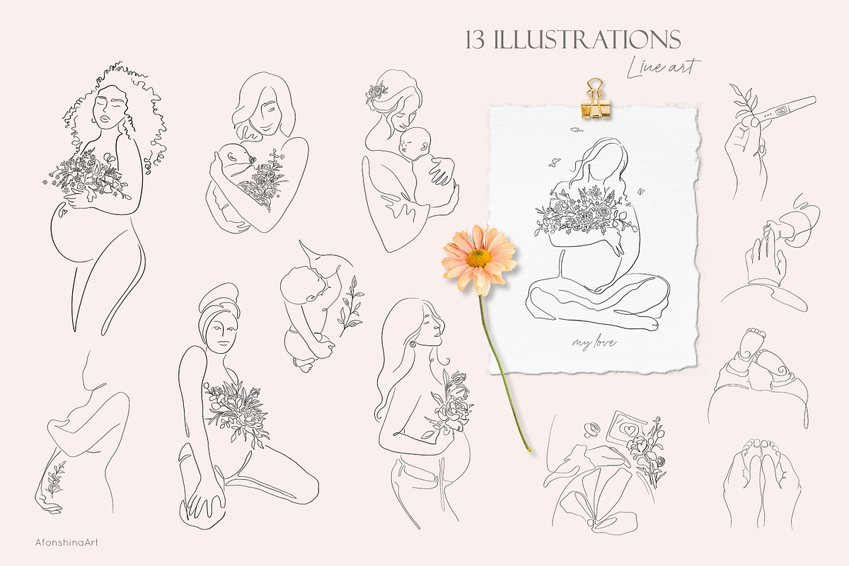 Mother love | Line drawing, an Illustration by AfonshinaArt (Photo 3 of 9)