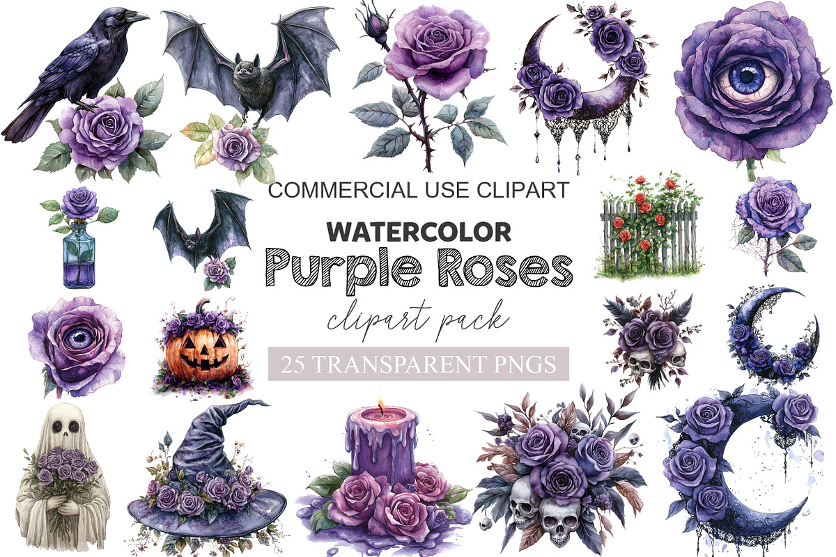 Halloween & Purple Roses Clipart, a Work Illustration by cherrydesign (Photo 1 of 3)
