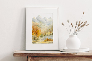 Watercolor Fall Landscapes & Trees.