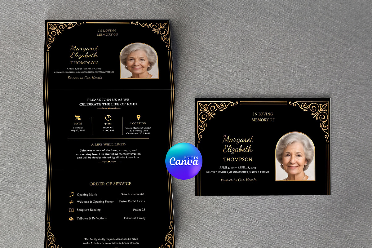 Black Gold Funeral Program Template, an Invitation Template by Arslan (Photo 2 of 3)