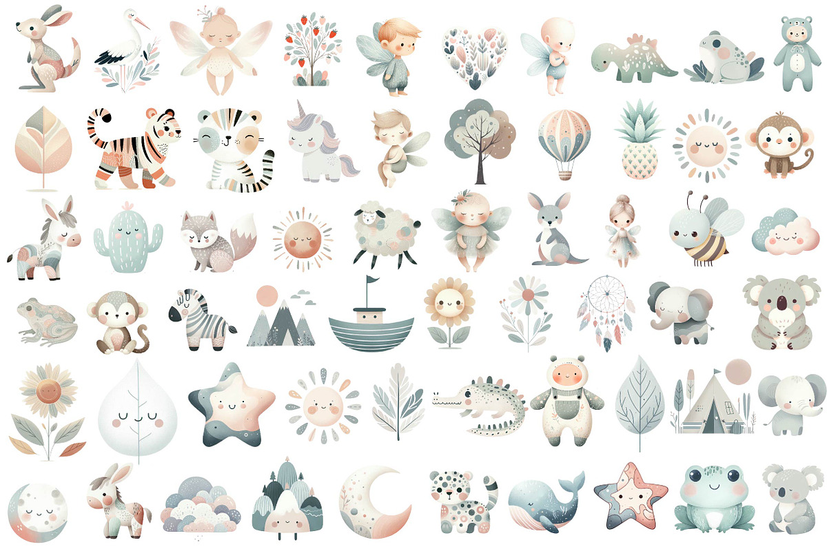 Boho Doodle Baby watercolor Clipart, an Illustration by CreationArt (Photo 2 of 5)