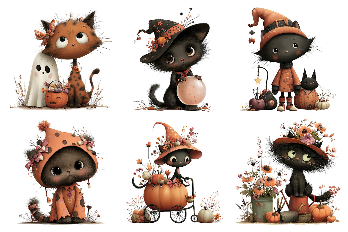 Whimsical Halloween Cat Clipart, a Seasonal Illustration by Daily.Designs (Photo 4 of 4)