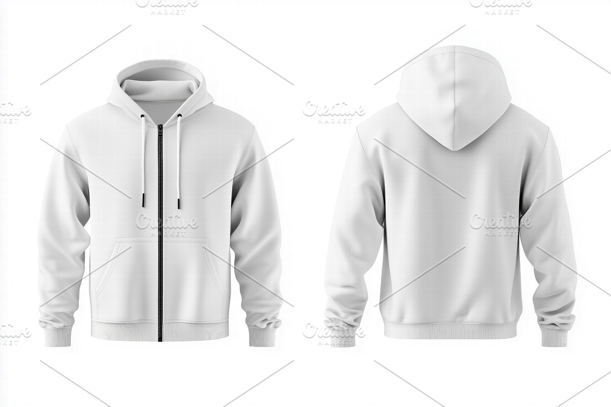 A plain white zip-up zipped hoodie mockup isolated from the front
