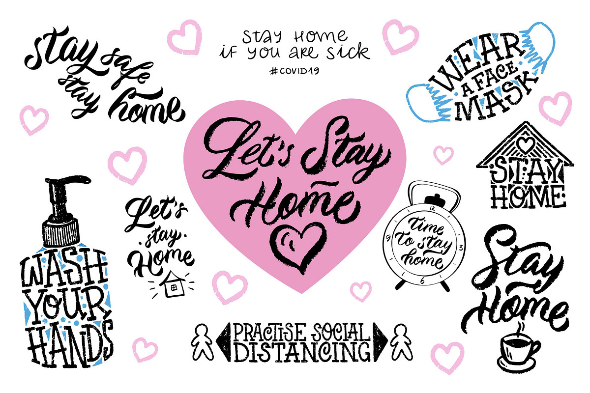 Virus prevention lettering set., a Healthcare Illustration by Nadya Asaturyan