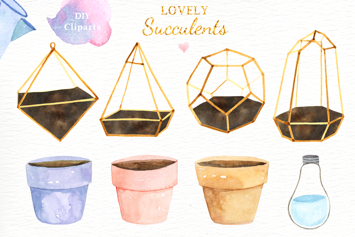 Lovely Succulents Watercolor Clipart, a Decorative Illustration by everysunsun (Photo 3 of 4)