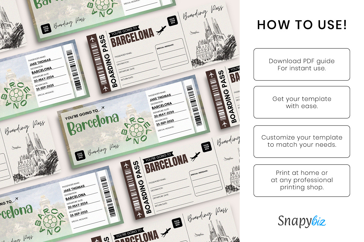 Barcelona Trip Reveal Gift Ticket, a Templates & Theme by Snapybiz (Photo 8 of 10)