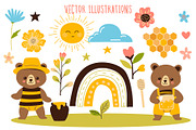 Bees, Honey Cartoon Vector Set, an Object Illustration by Elena Dorosh (Thumbnail 3 of 14)
