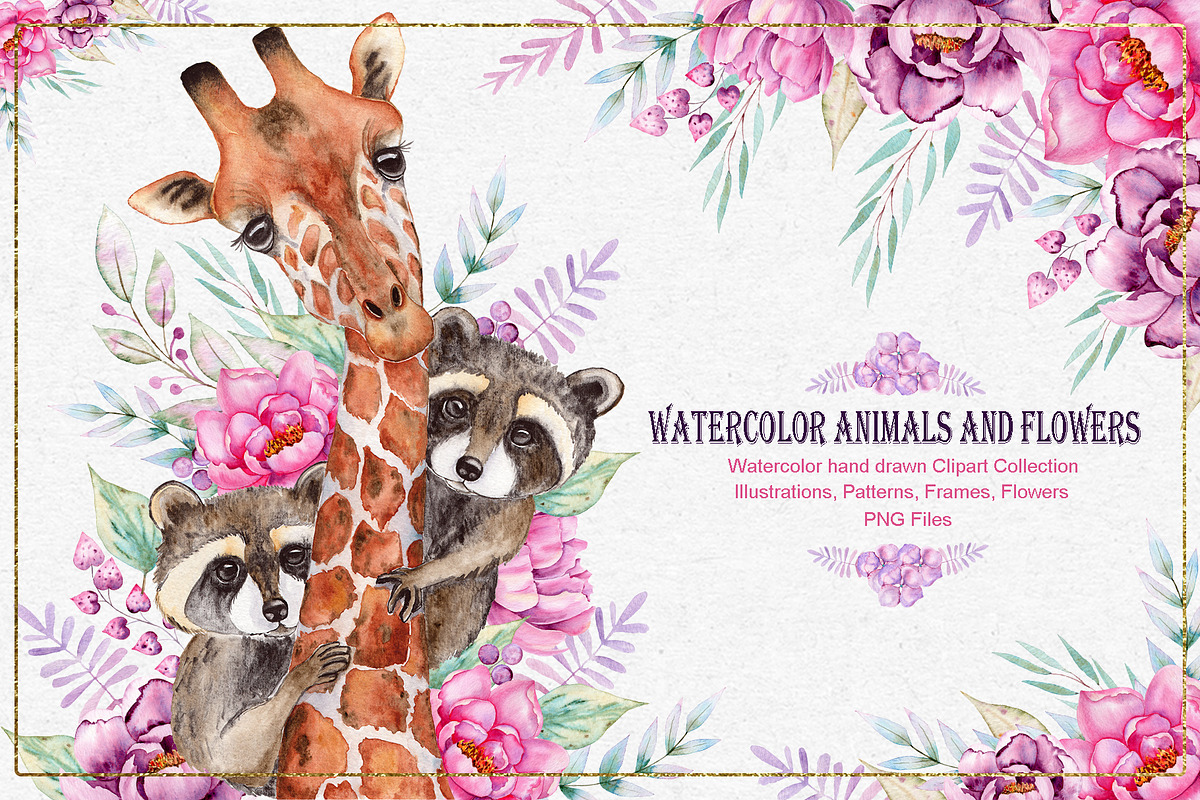 Watercolor Animals anf Flowers, an Animal Illustration by TanataDesign (Photo 1 of 13)
