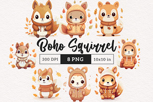 Boho Squirrel PNG Clipart