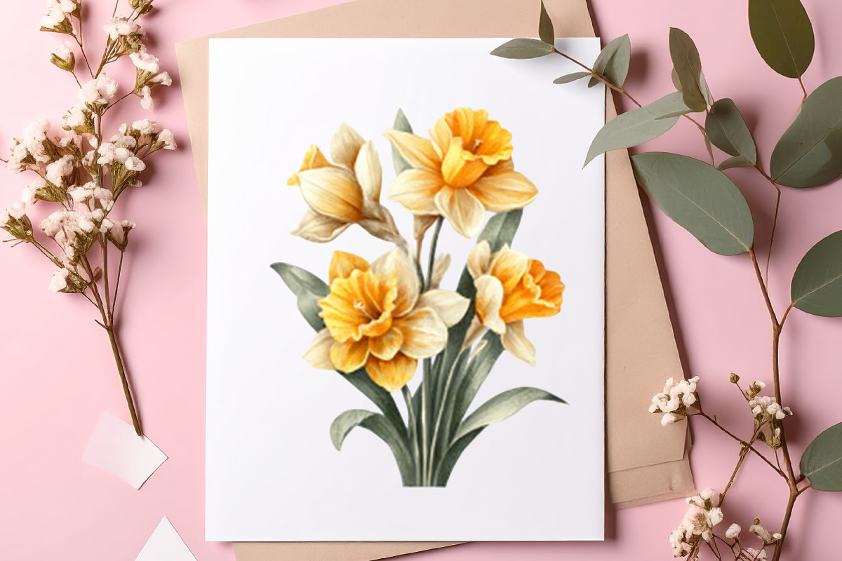 Watercolor Flower Daffodil Clipart, a Transportation Illustration by SinaCreation (Photo 6 of 7)