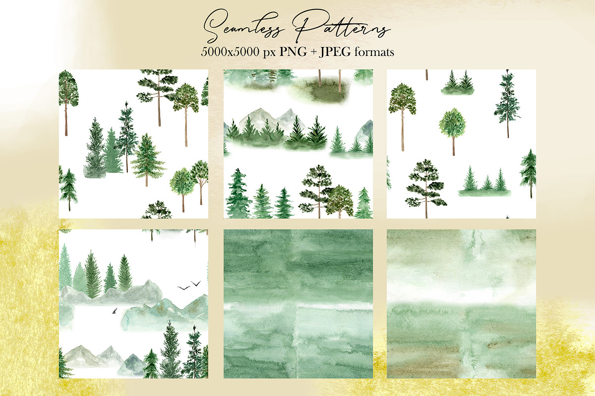 Watercolor Forest Mountains, Trees, a Decorative Illustration by Slastick (Photo 4 of 8)