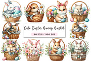 Cute Easter Bunny & Basket Clipart, an Illustration by DreamArtGraphic (Thumbnail 1 of 4)