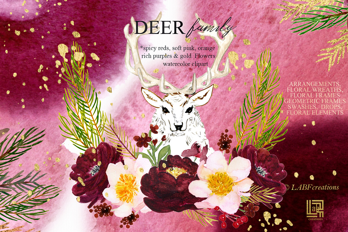 Autumn Watercolor Flowers. Deer, an Animal Illustration by LABFcreations (Photo 12 of 12)