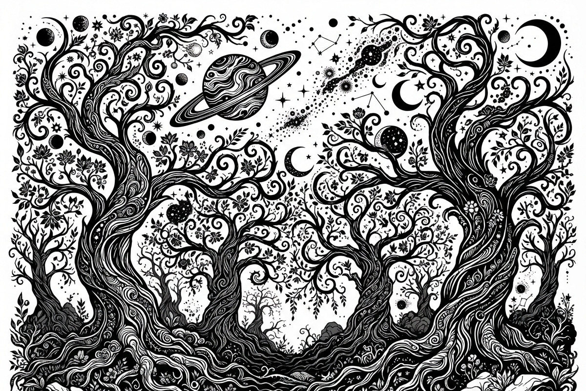 50 Mystical Galaxy Forest Silhouette, a Technology Illustration by Amazin_art (Photo 14 of 41)