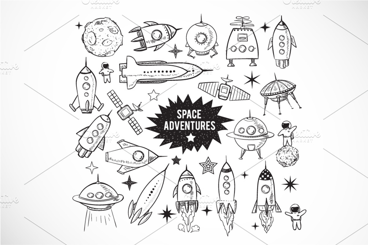 Astronomy and space doodle elements, a Technology Illustration by Elina_Li (Photo 4 of 18)