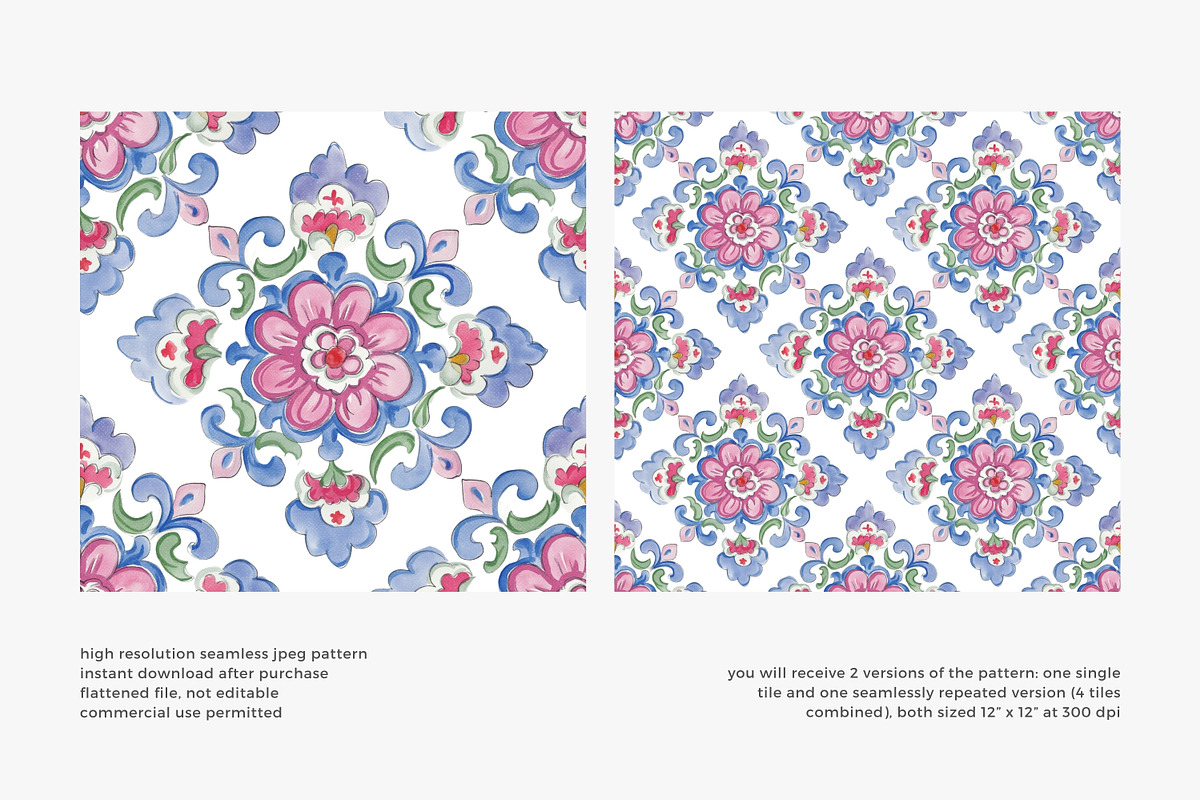 blue pink ornamental seamless patter, a Pattern Graphic by Pink Studio Art (Photo 3 of 4)