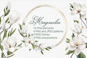 Watercolor white Magnolia flowers, a Decorative Illustration by mArtstore